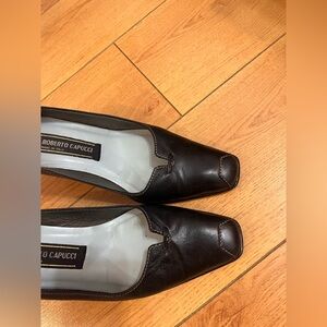 Women’s Vintage Roberto Capucci Black Leather Square-Toe Loafers